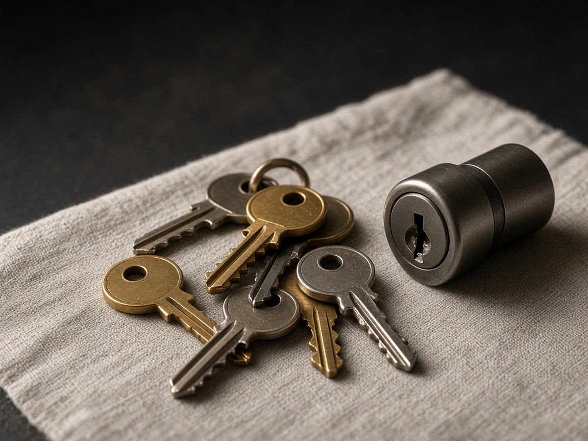 Мастер режет дубликат квартирного ключа в павильоне KeyCar